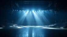 Abstract Empty Stage With Spotlights And Smoke. 3D Rendering Illustration Generative Ai