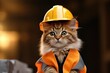American Bobtail Cat Dressed As A Builder. Сoncept American Bobtail Cat, Builder Outfit, Cat Fashions, Playful Accessorizing