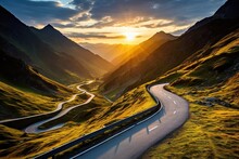 Beautiful Landscape, The Road In The Mountains, The Transfagarasan Highway, Fairytale, Sunrise, Sundown, Beautiful Light, Travel, Summer Vacations, Background, Wallpaper, Amazing Sky