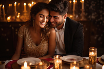 Beautiful indian couple is spending time together in restaurant.