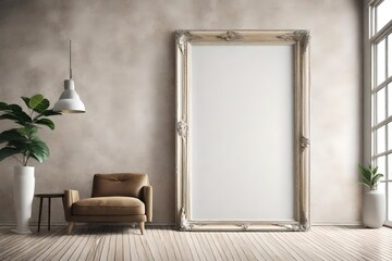 Wall Mural - interior design of romm with blank empty frame 