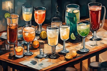 Wall Mural - drinks on table 