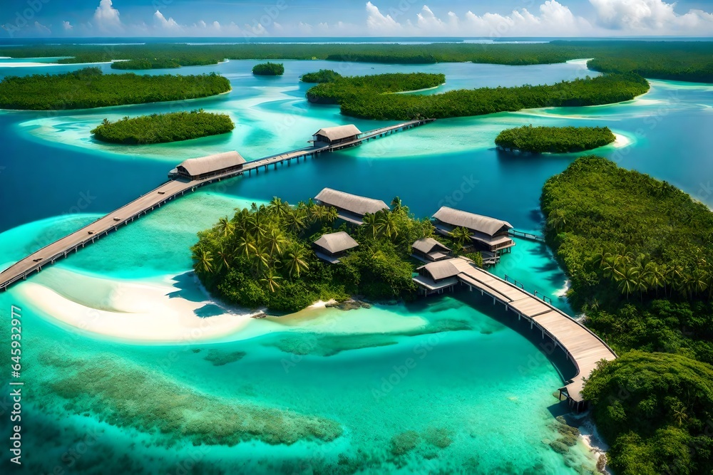 most beautiful maldives with small cottage and long going bridge in the ...