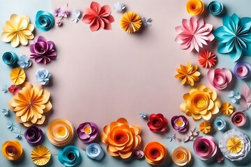 Wall Mural - top view of paper flowers decoration with copy space for text