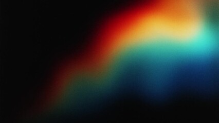 Vibrant VHS style rainbow teal white psychedelic grainy gradient color flow wave on black background, music cover dance party poster design. Retro Colors from the 1970s 1980s, 70s, 80s, 90s style