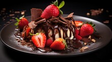 A Plate Of Food With Chocolate And Strawberries