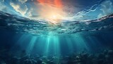 Fototapeta Kosmos - underwater scene with bubbles scene with sun rays Generate AI