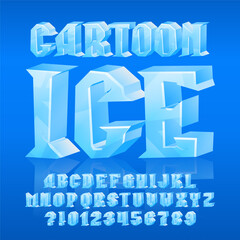 Fototapete - Cartoon Ice alphabet font. 3D cartoon ice letters and numbers. Stock vector typeface for your typography design.