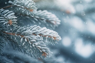 spruce branches pattern soft colorsб falling snow.