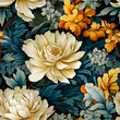 Seamless pattern of vintage floral, blend with stems, leaves.