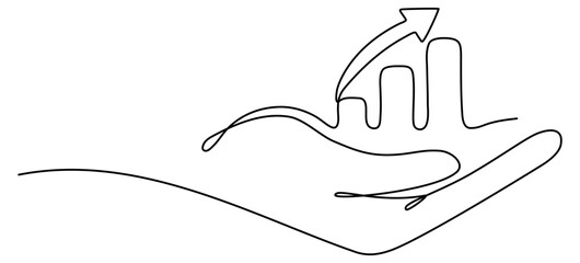 Poster - hand holding arrow with growth graph continuous line drawing. vector illustration isolated on white.