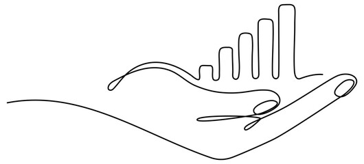 Poster - Hand holding growth graph continuous line drawing. Vector illustration isolated on white.