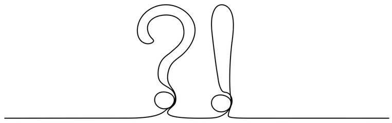 Poster - Question and exclamation mark continuous one line drawn. Q and A symbol. Vector illustration isolated on white.