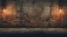 Industrial Backdrop, Empty Grungy Urban Street, And Brick Wall Of A Warehouse