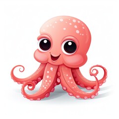 Wall Mural - A cartoon octopus with big eyes sitting on a white surface. Fiction, made with AI.