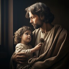 Saint Joseph. betrothed husband of the Blessed Virgin Mary , religion bible evangilia new testament , Jesus Christ child, Nazareth carpenter. birth of Christ