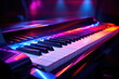 Electric piano keys in neon light.