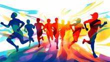 Female And Male Athlete Runners Doing A Training Exercise For A Sports Race Event By Jogging And Running Shown In A Contemporary Athletic Abstract Design, Generative AI Stock Illustration Image