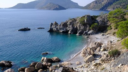 Wall Mural - Trekking from Oludeniz to Fethiye, Lycian trail. travel in Turkey. active vacations healthy lifestyle eco tourism, view by Cold Water Bay