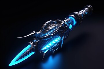 glowing neon blue metal gun weapons for games