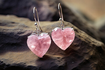 Wall Mural - Pink heart shaped earrings with diamonds 