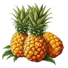 Pineapples ananas . Clipart PNG image . Transparent background . Cartoon vector style . Generative AI