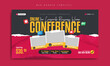 Business conference or online webinar for corporate women social media marketing web banner template or video thumbnail. Annual meeting or seminar promotion flyer with paint brush stroke or torn paper