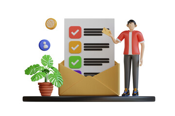 Poster - Checklist mail 3d Illustration