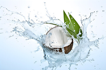 Wall Mural - coconut water splash on white background