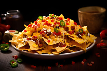 Wall Mural - fried nachos with peppers, onions