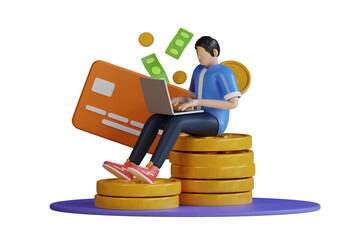 Poster - Investor Works On Laptop 3d Illustration