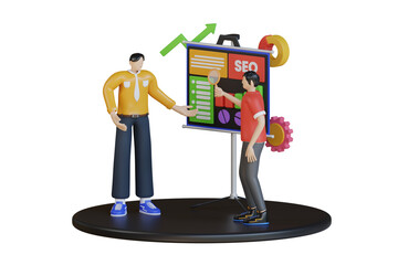 Poster -  Research On Seo Strategy 3d Illustration