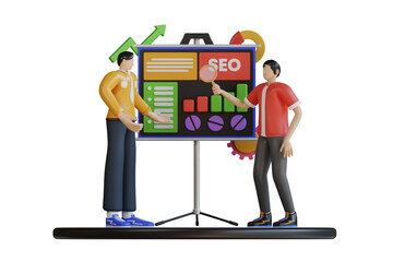 Poster -  Research On Seo Strategy 3d Illustration