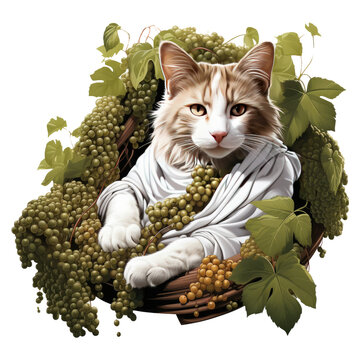  A tranquil coffee cat t-shirt design capturing a cat resting on a coffee bean hammock beneath a canopy of coffee plant leaves, Generative Ai