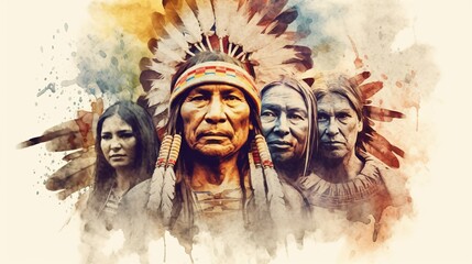 Wall Mural - Native American heritage month, diverse people portrait, Generative ai