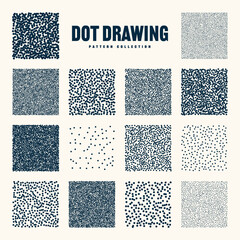 Square shaped dotted objects, vintage stipple elements. Stippling, dotwork drawing, shading using dots. Halftone effect. White noise grainy texture, pattern. Vector illustration