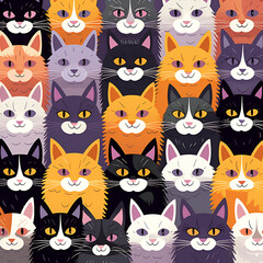 Naklejka na meble seamless background with cats,cat,animal,cartoon,vector,set,pet,illustration,kitten,Ai generated	