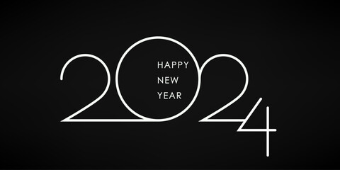 Wall Mural - 2024 happy new year greeting card design. white 2024 happy new year lettering on black background. h
