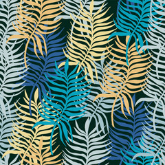  Seamless tropical pattern with stylized coconut palm leaves.