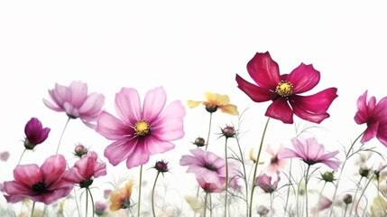 Wall Mural - Cosmos flowers isolated on white background. Close up view. generative ai