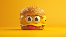 Burger Character With Tongue Out Isolated On Orange Background. 3d Illustration Generative Ai