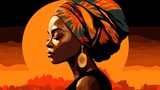 Illustration of a beautiful African woman wearing a turban