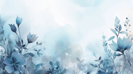 Wall Mural - Blue flowers watercolor illustration. Spring blossom. Floral background. generative ai