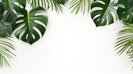 Wall Mural - Philodendron tropical leaves frame on white background