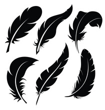 Feathers Icons Black Silhouette Vector