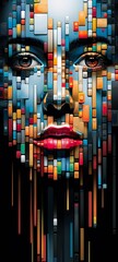 Wall Mural - Pixel abstract of woman face for iPhone made with Ai generative technology, Person is fictional