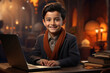 © Niks Ads - Indian little boy using laptop at home.