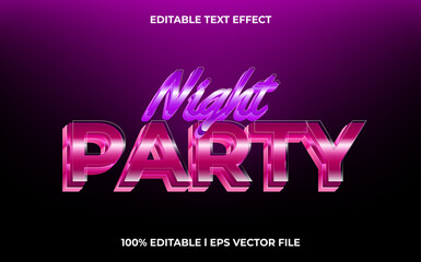 Poster - Night Party 3d text effect with glow theme. typography for products tittle