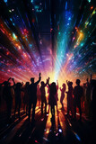 Fototapeta  - Disco laser - silhouette of people dancing under disco laser beam