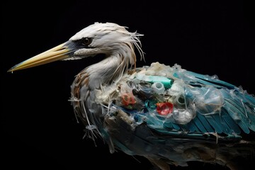 Poster - Heron covered with debris on black.
